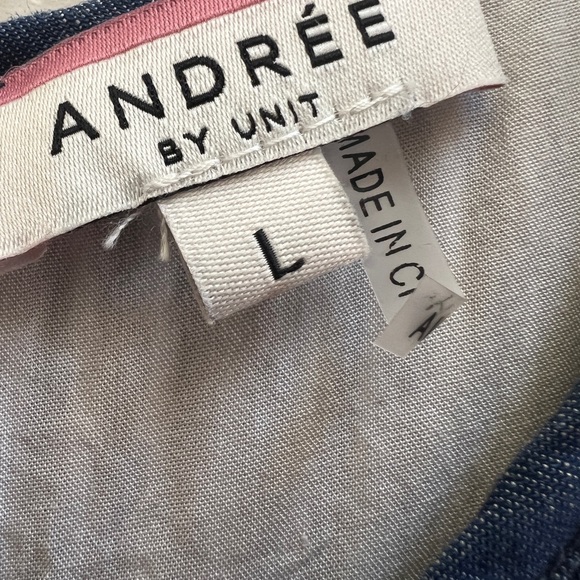 Andrée by Unit Blue & White Embroidered Boho Tunic Dress Striped Swing L Coastal - Picture 4 of 6